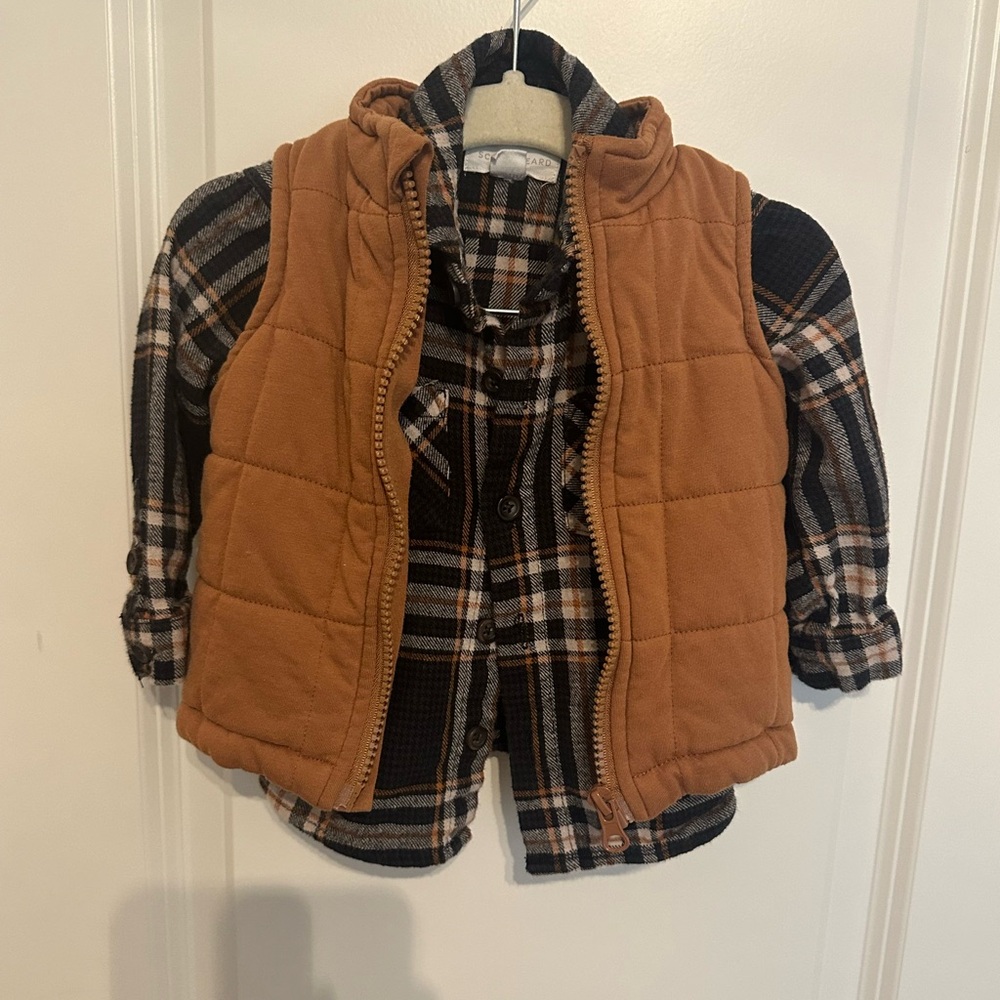 Scene and Heard 9 months Button down plaid shirt with vest